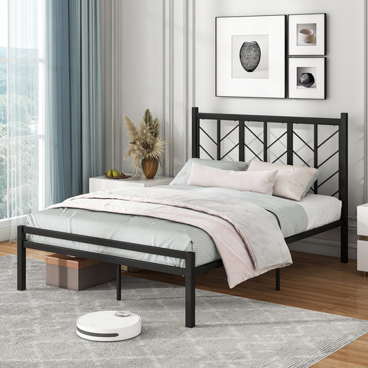 Giantex Full Size Platform Bed Frame w/Vintage Headboard, Metal Mattress Foundation for Storage, No Box Spring Needed, Easy Assembly