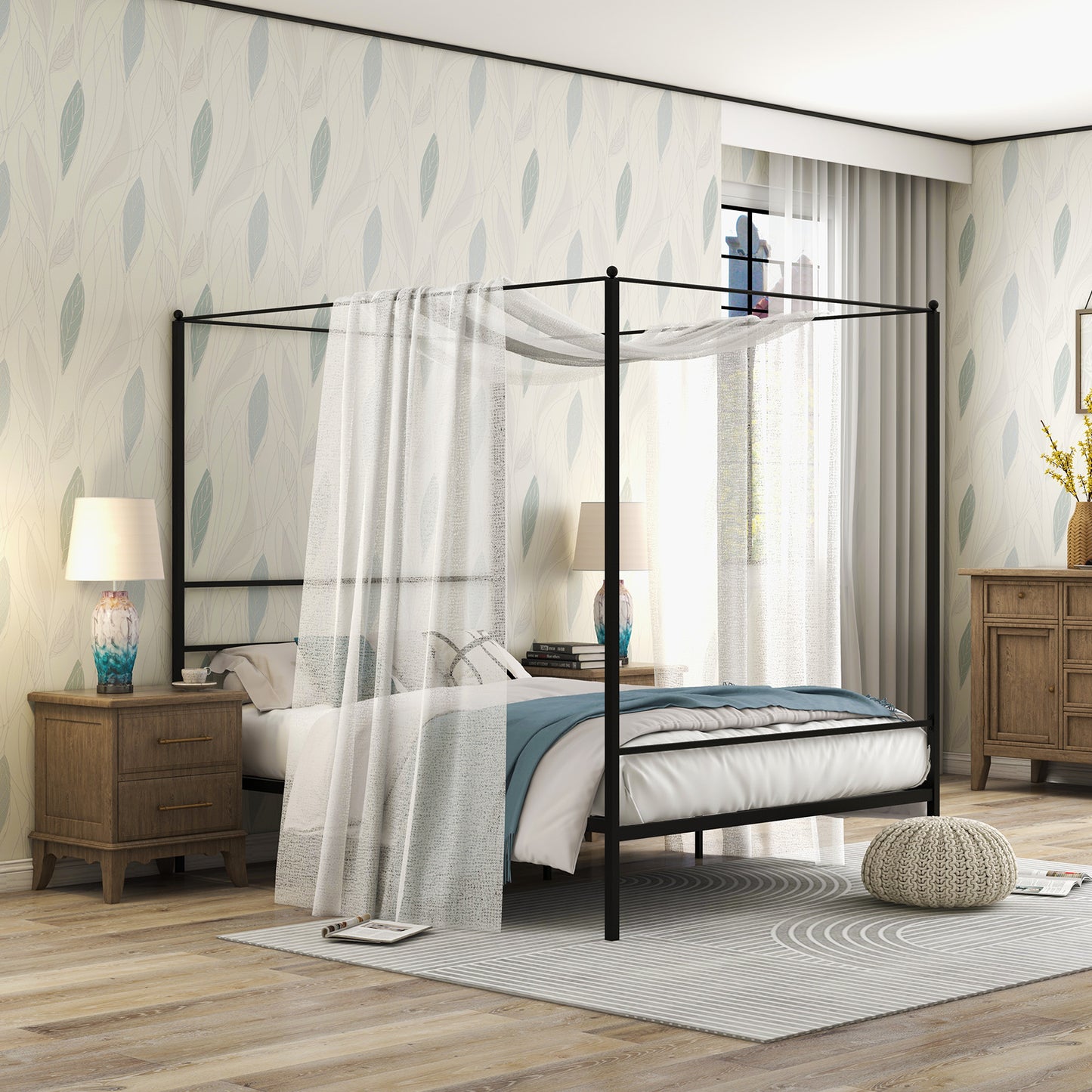 Giantex Metal Canopy Bed Frame, 4 Poster Canopied Platform Bed Frame, Mattress Foundation, No Box Spring Needed, Easy Assembly, Queen Size