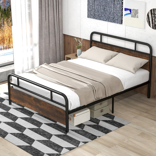 Giantex Full Size Metal Bed Frame, Industrial Platform Bed w/Wood Headboard & Footboard, No Box Spring Needed