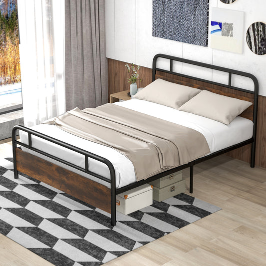 Giantex Queen Size Metal Bed Frame, Industrial Platform Bed w/Wood Headboard & Footboard, No Box Spring Needed