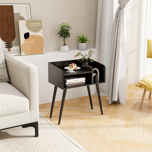 Giantex 2-Tier Nightstand w/Open Shelves, Mid-Century Modern Bedside Table, End Table Side Table, Black