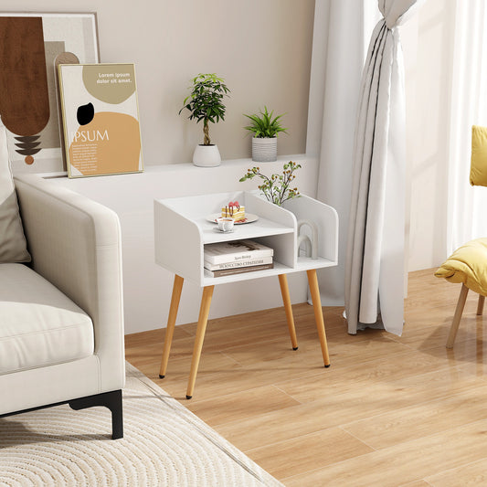 Giantex 2-Tier Nightstand  w/Open Shelves, Mid-Century Modern Bedside Table, End Table Side Table, White