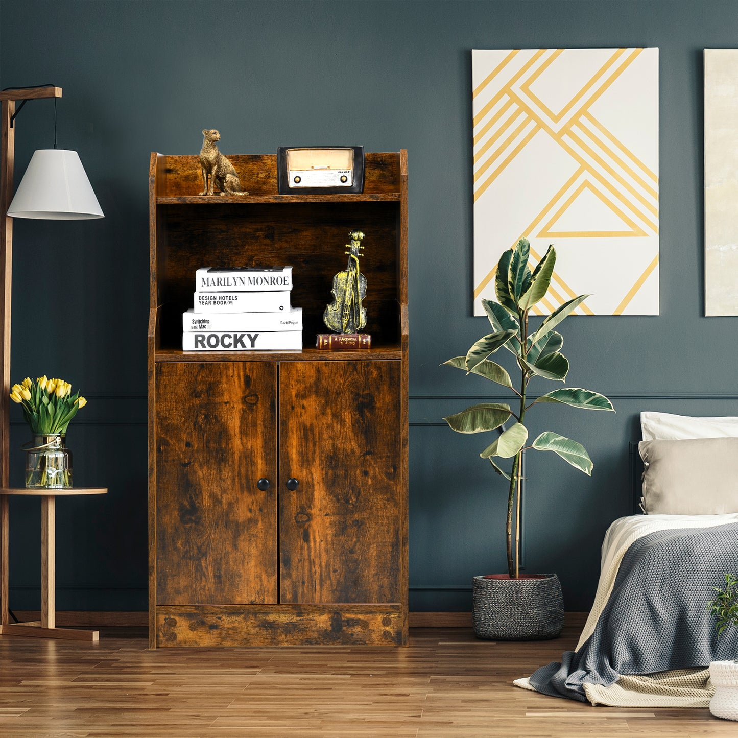 Giantex Storage Floor Cabinet, 2 Doors Bookcase w/Adjustable Shelf, 2-Tier Standing Industrial Bookshelf