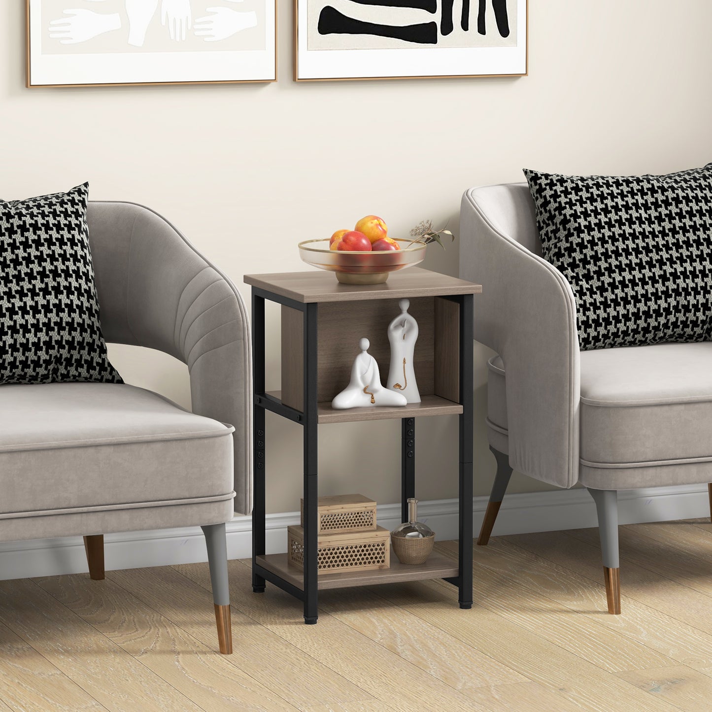 Giantex Nightstand w/Charging Station, Modern End Table, 3-Tier Bedside Table w/2 USB Ports & 2 Power Outlets