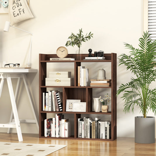 Giantex 7 Cube Bookshelf, Free-Standing Wooden Bookcase, 4 Tier Home Display Shelf, Horizontal Storage Unit for Home,Brown