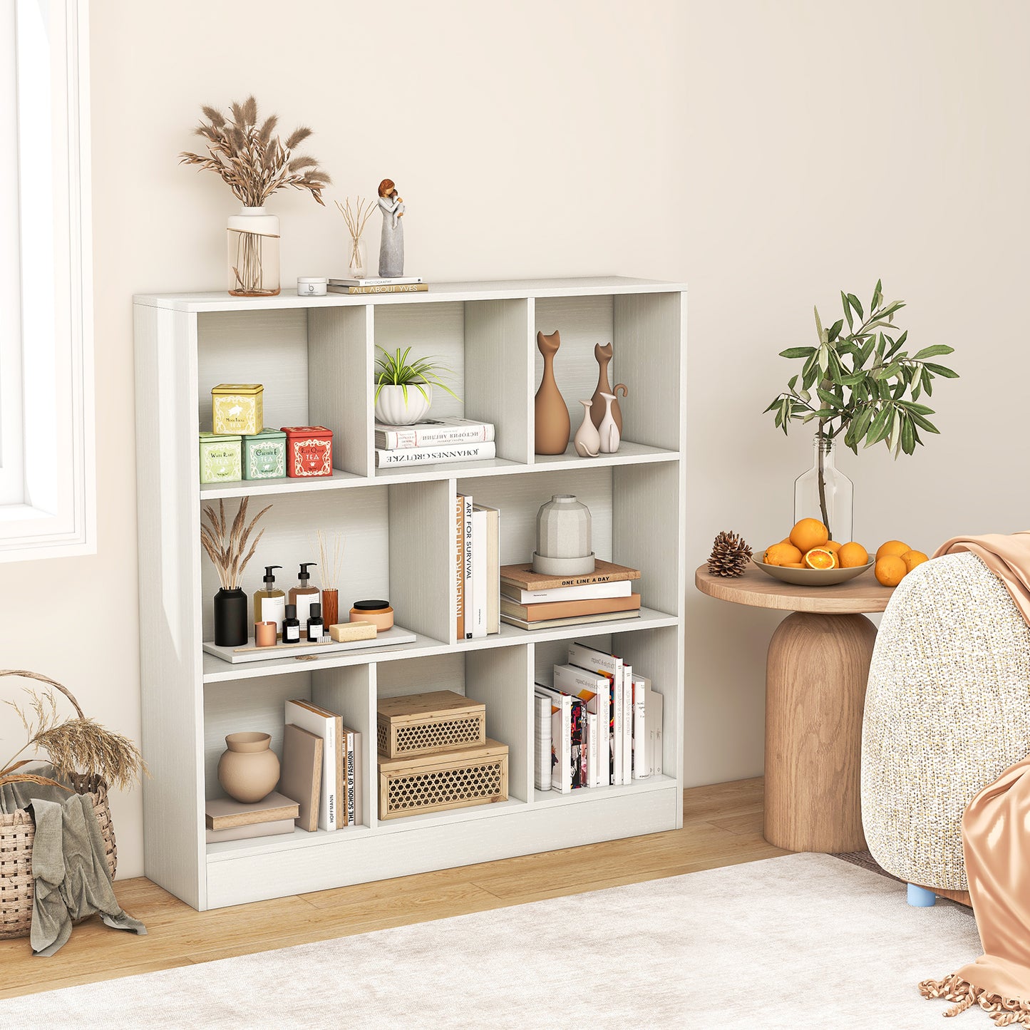 Giantex Kids Toy Storage Organizer, 8-Section Wooden Floor Storage Cabinet, Display Bookshelf, White