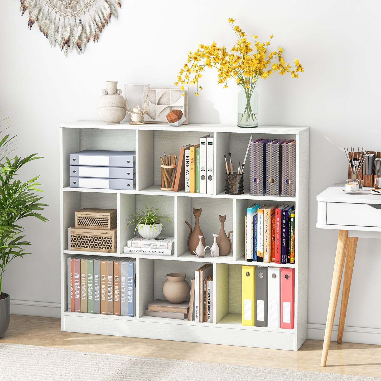 Giantex 10-Section Toy Storage Organizer for Books Toys,  Wooden Storage Cabinet, Kids Bookshelf, White