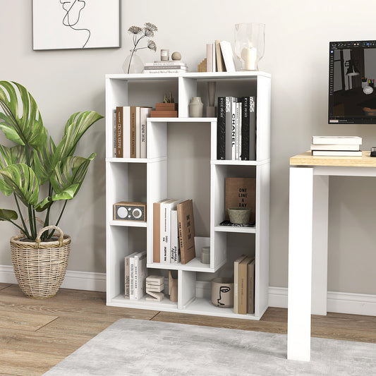 Giantex Wood Geometric Bookshelf, Freestanding Open Bookcase w/7 Cubes, Storage Display Rack for Home Office, White