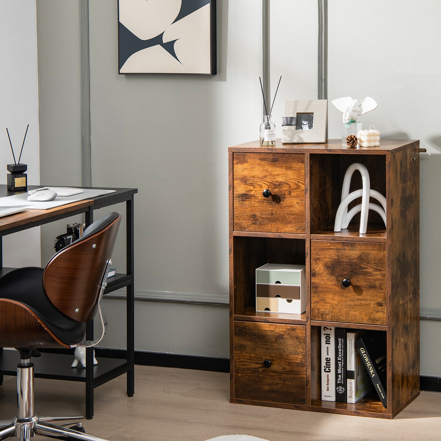 Giantex 6-Cube Bookcase w/Drawers, Freestanding Wooden Bookshelf Organizer for Kids Room, Living Room, Study, Bedroom, Brown