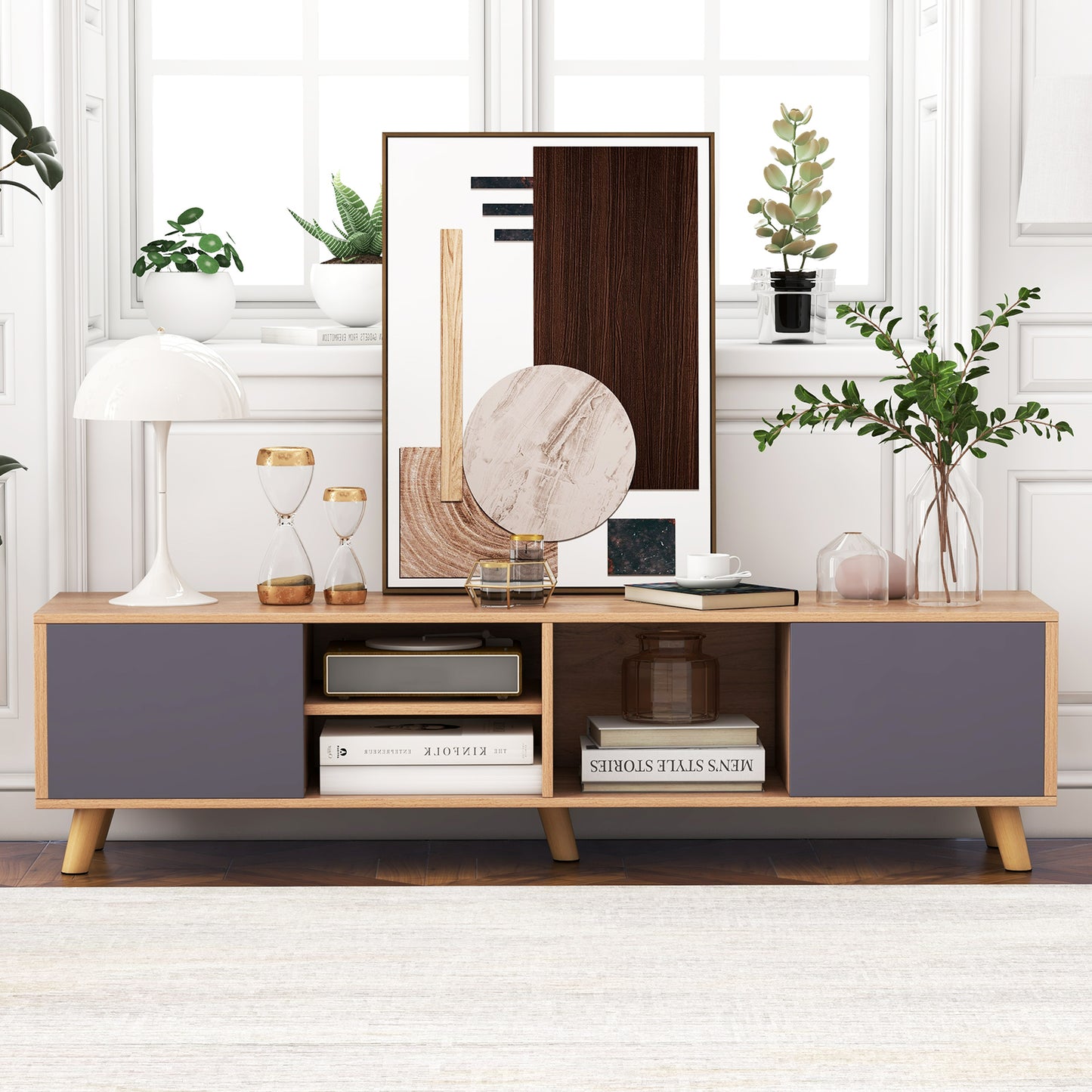 Giantex TV Stand for TVs up to 65", Entertainment Center w/Storage Shelf & Cable Holes, Television Stand, Media Console