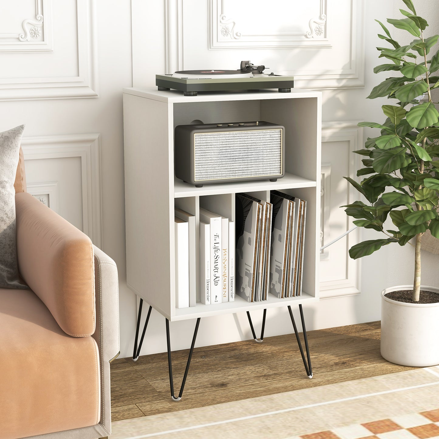 Giantex Record Player Stand, Vinyl Record Storage Cabinet for Living Room, Bedroom, White