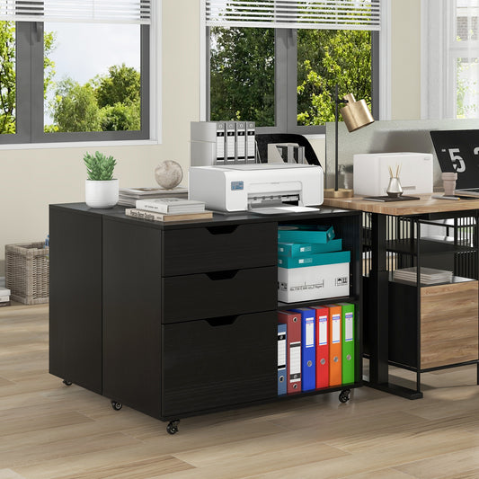 Giantex Rolling File Cabinet, Lateral Filing Cabinet w/Open Storage Shelves, Under Desk Storage Organizer, Mobile Printer Stand, Black