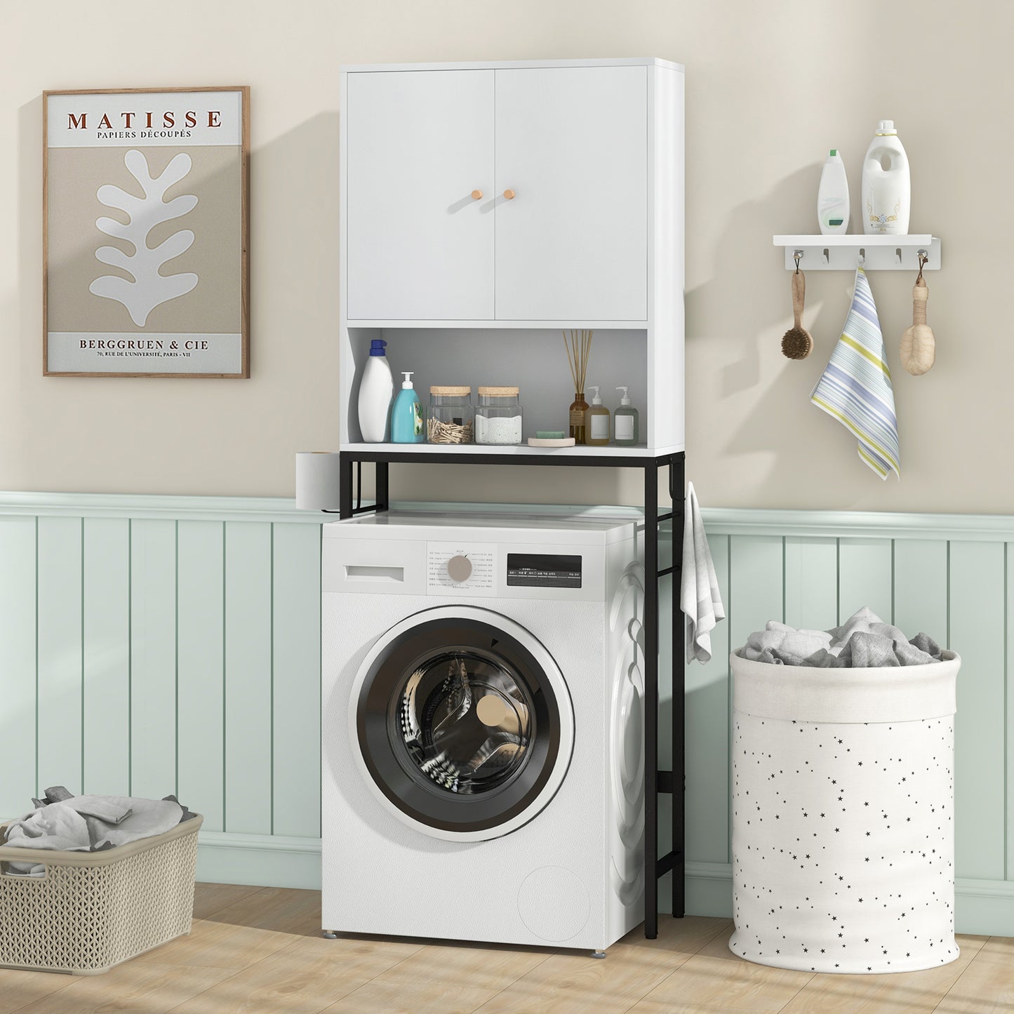 Giantex Over The Toilet Storage Cabinet, Freestanding Above Toilet Rack w/Adjustable Shelf & Bottom Bar, White