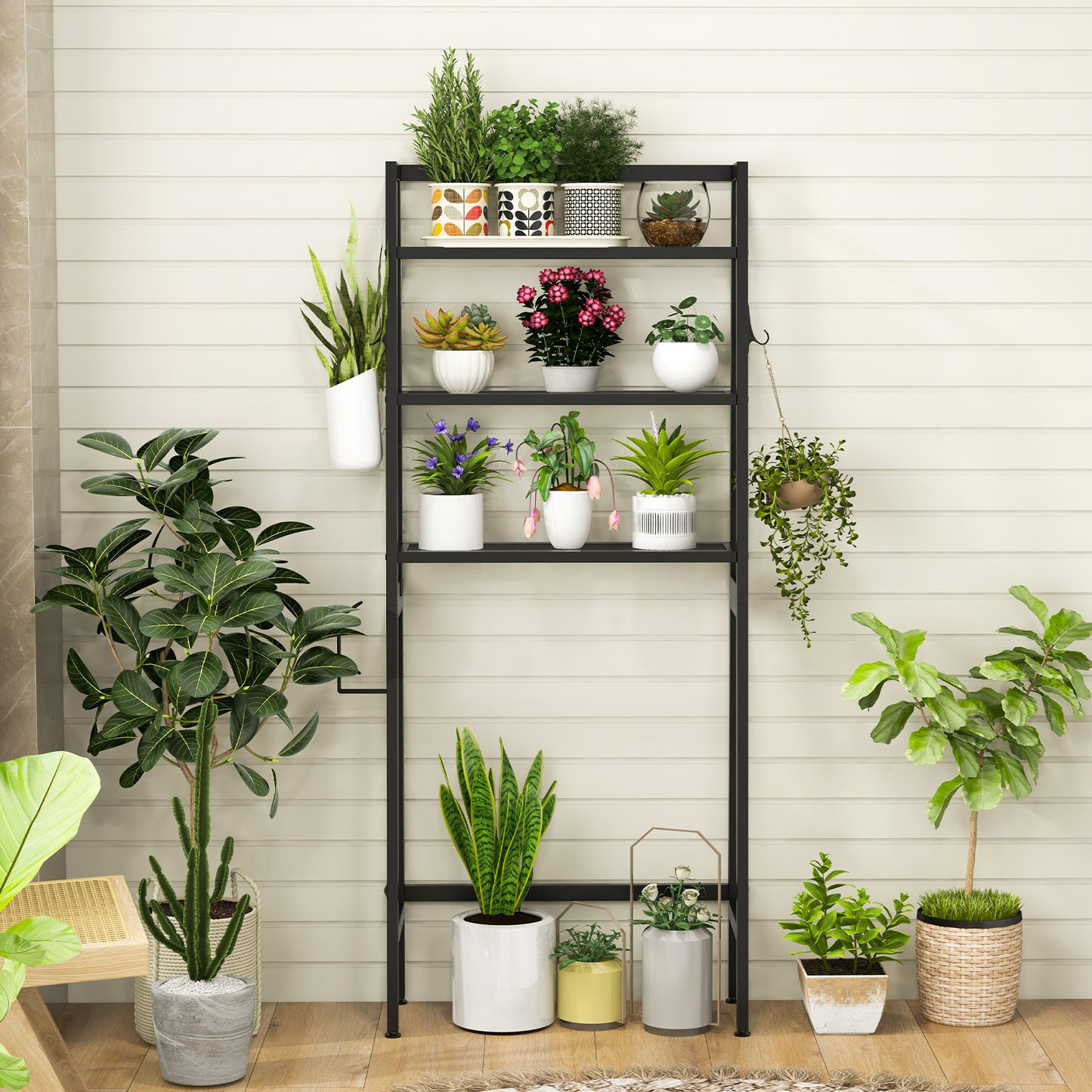 Giantex 3-Tier Freestanding Bathroom Space Saver Shelf, Over The Toilet Storage Rack w/Paper Holder, Black