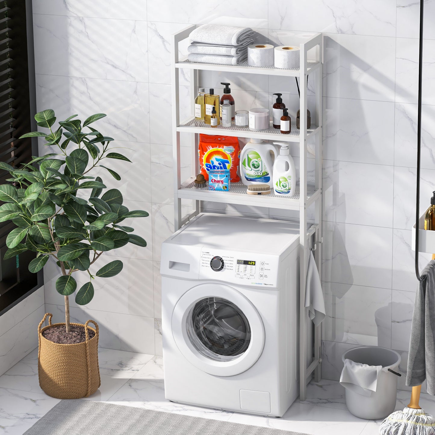 Giantex 3-Tier Metal Bathroom Organizer, Freestanding Over The Toilet Storage Rack w/Anti-Tippling Devices, White