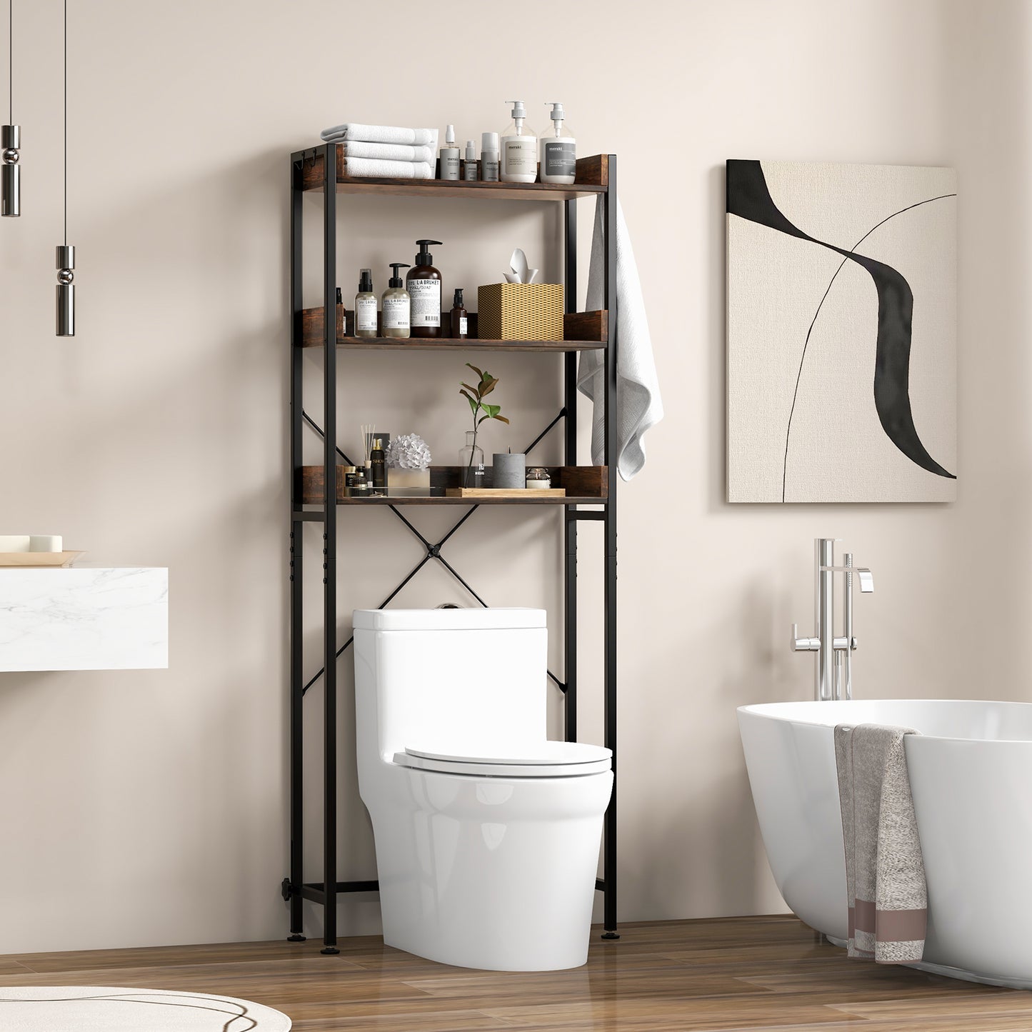 Giantex Over The Toilet Storage Rack, 3-Tier Bathroom Space Saver Organizer, Easy Assembly, Brown