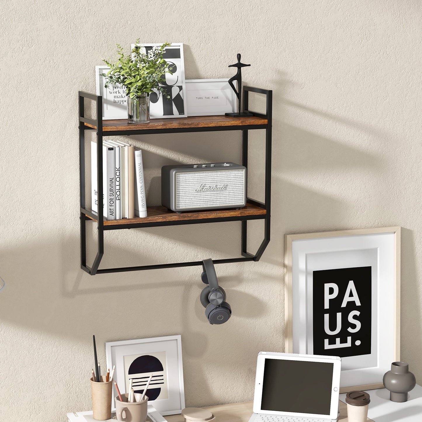 Giantex Wall Mounted Bathroom Shelves, Industrial 2-Tier Over The Toilet Storage Organizer