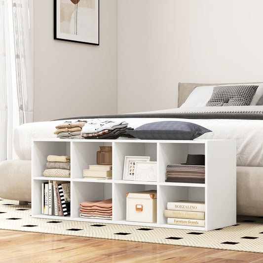 Giantex 8-Cubby Shoe Storage Bench, Entryway Shoe Rack Organizer, Multifunctional Bed End Bench, White