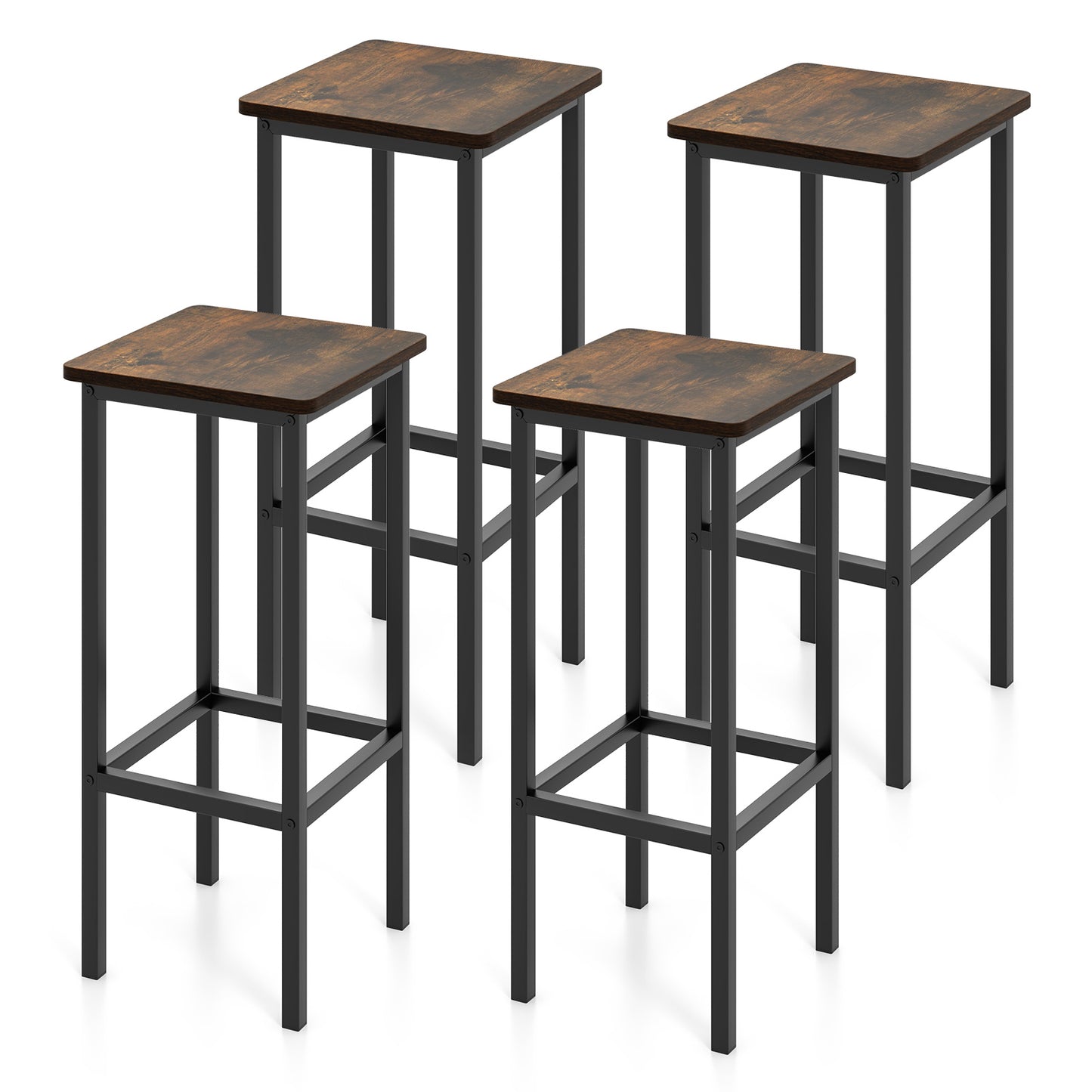 Giantex Metal Bar Stools, Backless Barstools w/Footrest, Industrial Breakfast Bar Dining Chairs, Brown