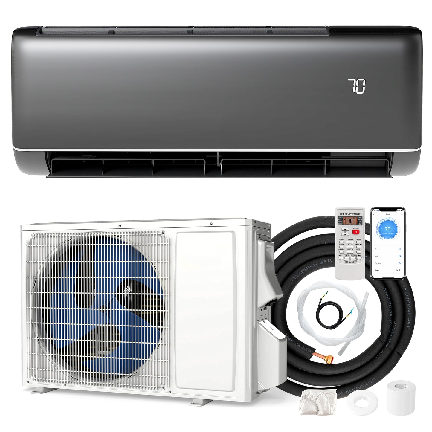Giantex 12000 BTU Mini Split Air Conditioner & Heater, WiFi Enabled 22 SEER2 115V Ductless Inverter AC Unit w/Complete Installation Kit, Cools Rooms Up to 750 Sq.Ft, Dark Grey