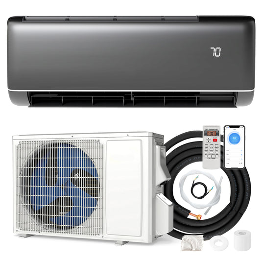 Giantex 12000 BTU Mini Split Air Conditioner & Heater, WiFi Enabled 22 SEER2 115V Ductless Inverter AC Unit w/Complete Installation Kit, Cools Rooms Up to 750 Sq.Ft, Dark Grey