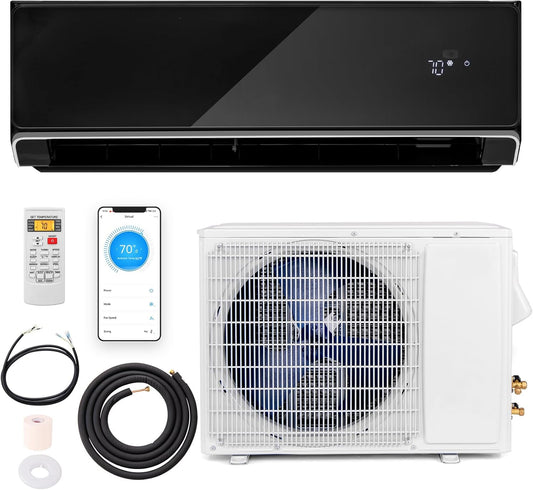 Giantex 22000 BTU Mini Split Air Conditioner & Heater, Wall Mounted Ductless AC Unit w/Charged Inverter Heat Pump System, Black