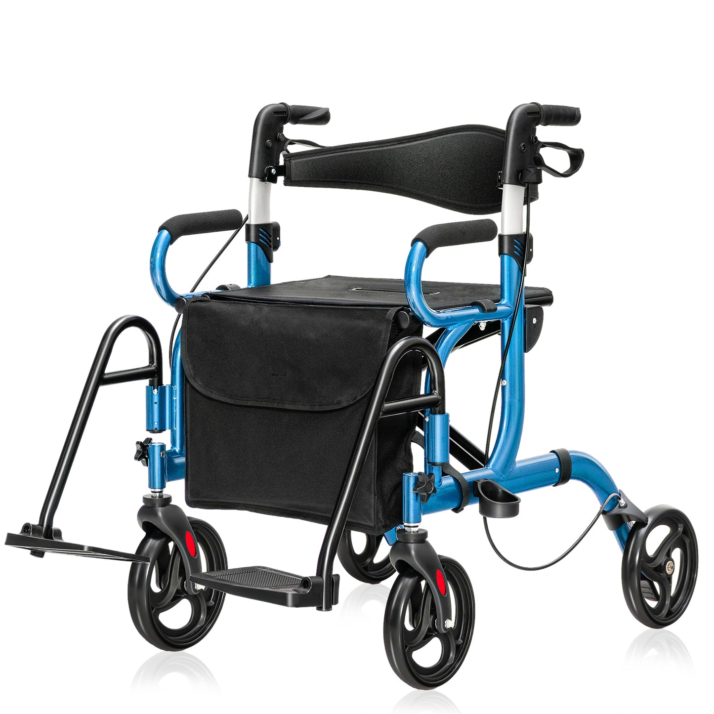 Giantex Rollator Walker, Folding Walking Aid w/6 Adjustable Height, Upright Walkers for Seniors Elderly, Blue