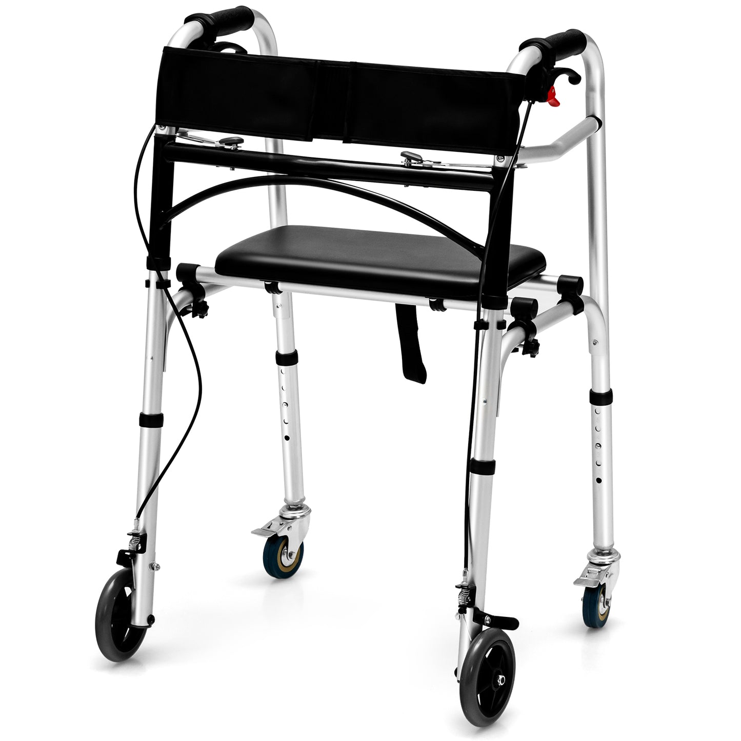 Giantex Folding Walker for Seniors, Height Adjustable Rolling Walker, Metal Frame Walking Aid