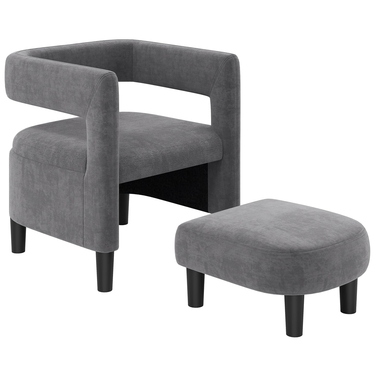 Giantex Velvet Accent Chair w/Ottoman, Mid Century Modern Comfy Upholstered Armchair, Round Club Chair
