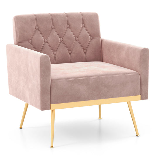 Giantex Mid-century Upholstered Accent Chair, Modern Leisure Velvet Sofa w/Adjustable Foot Pads (1, Pink)