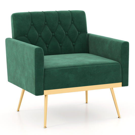 Giantex Mid-century Upholstered Accent Chair, Modern Leisure Velvet Sofa w/Adjustable Foot Pads (1, Green)