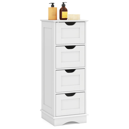 Giantex Bathroom Storage Cabinet w/4 Drawers, Freestanding Floor Storage Organizer Unit, White