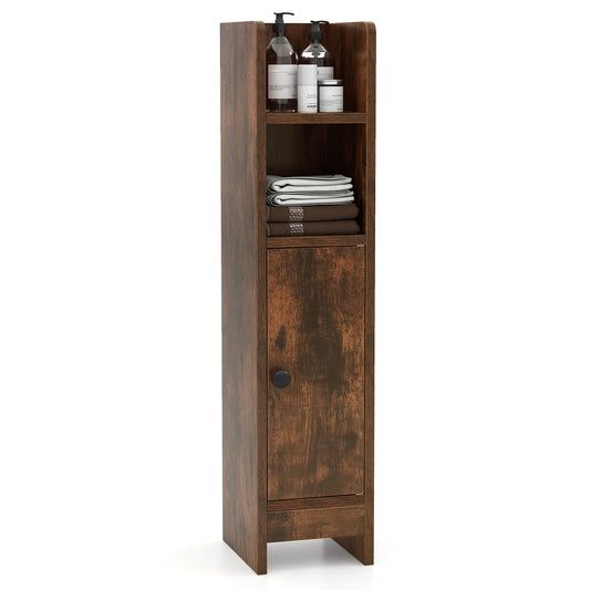 Giantex Slim Corner Bathroom Cabinet, Narrow Floor Cabinet w/ 3-Level Adjustable Shelf, Freestanding Storage Organizer, Brown