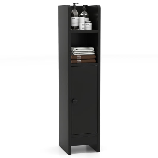 Giantex Slim Corner Bathroom Cabinet, Narrow Floor Cabinet w/ 3-Level Adjustable Shelf, Freestanding Storage Organizer, Black
