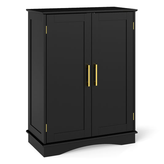 Giantex Bathroom Floor Storage Cabinet, Freestanding Cupboard Buffet Cabinet with 2 Doors & Adjustable Shelves, Storage Organizer, Black