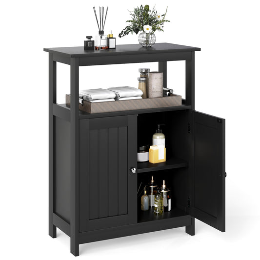 Giantex Bathroom Storage Cabinet, Floor Storage Organizer w/3-Level Adjustable Shelf, Modern Storage Unit, Black