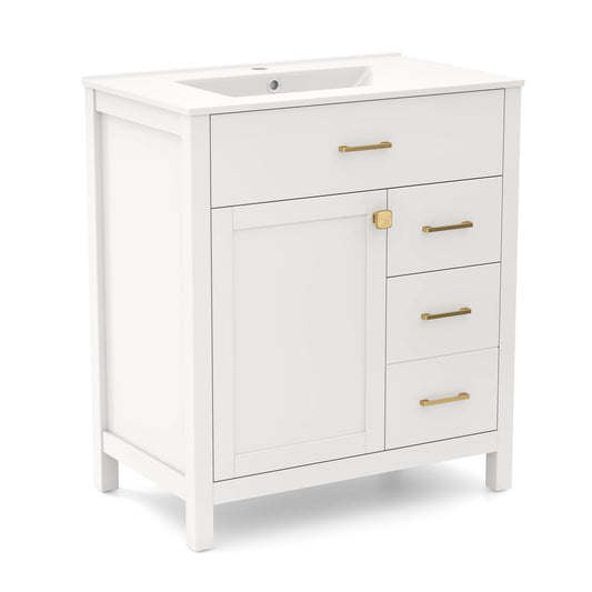 Giantex 30¡± Bathroom Vanity w/Drawers & Door, Undermount Sink Cabinet, Pedestal Sink Storage Cabinet