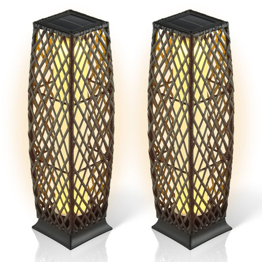 Giantex 2-Piece Outdoor Floor Lamp, Waterproof Deck Lights for Garden Porch Decor, Brown