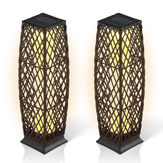 Giantex 2-Piece Outdoor Floor Lamp, Waterproof Deck Lights for Garden Porch Decor, Black