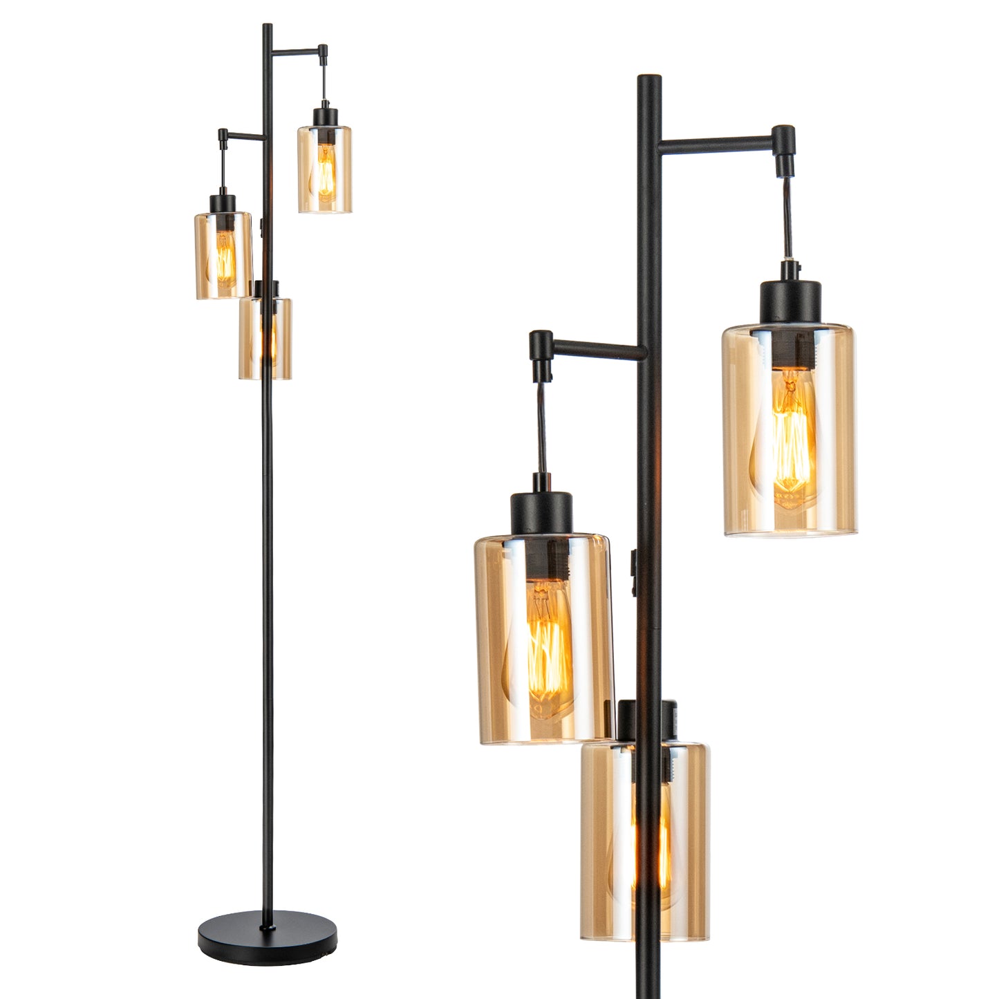 Giantex 3-Light Floor Lamp, Tall Floor Lamp w/Round Base, Rustic Standing Lamp