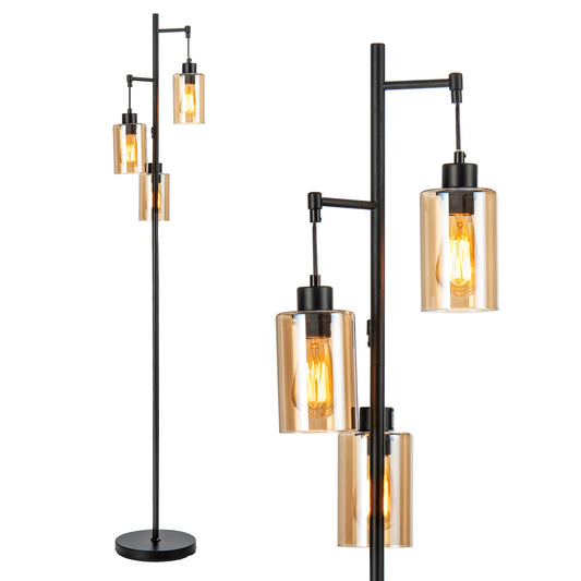 Giantex 3-Light Floor Lamp, Tall Floor Lamp w/Round Base, Rustic Standing Lamp