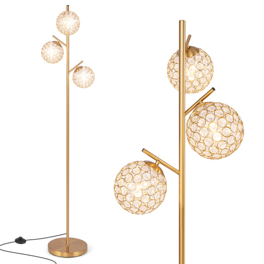 Giantex 3 Globe Floor Lamp, Gold Standing Lamp w/Acrylic Crystal Lamp Shade, Accent Tall Pole Tree Lamp