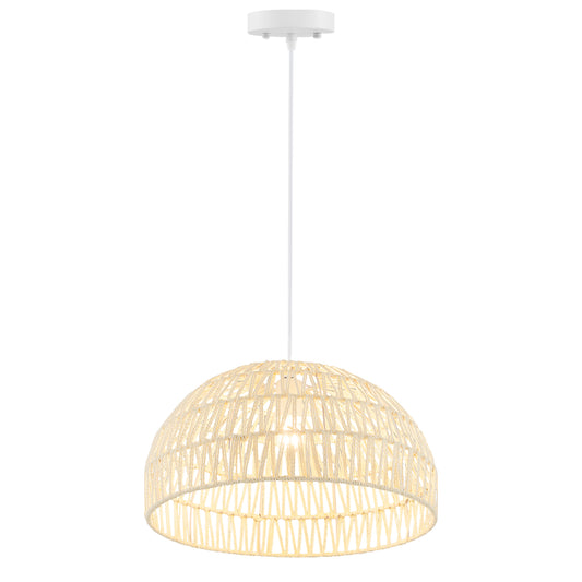 Giantex Pedant Light, Hanging Chandelier Lamp w/ Paper Ropes Lampshade & Length Adjustable Wire, Natural Style Light Fixture