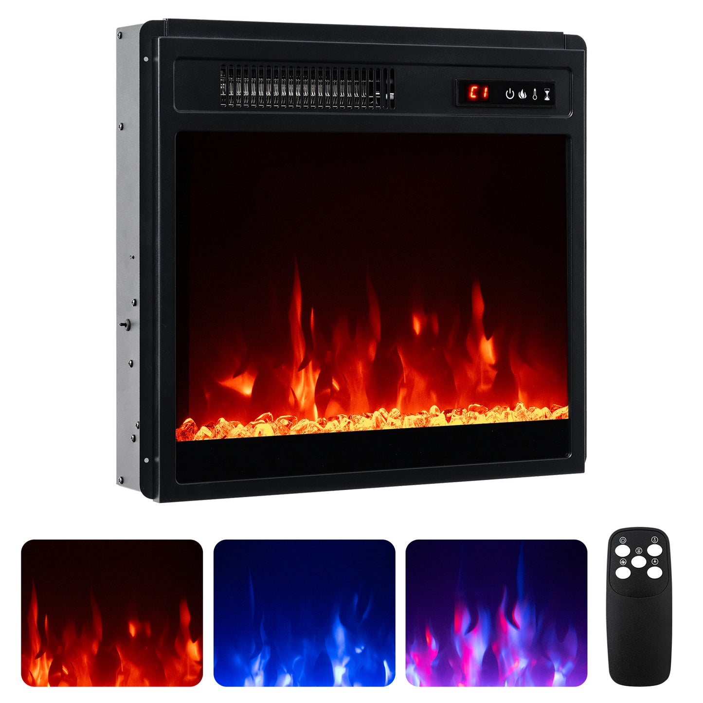 Giantex 18" Electric Fireplace, 750W/1500W Fireplace Insert w/ Remote Control, Crystal Stones, Thermostat & Overheat Protection