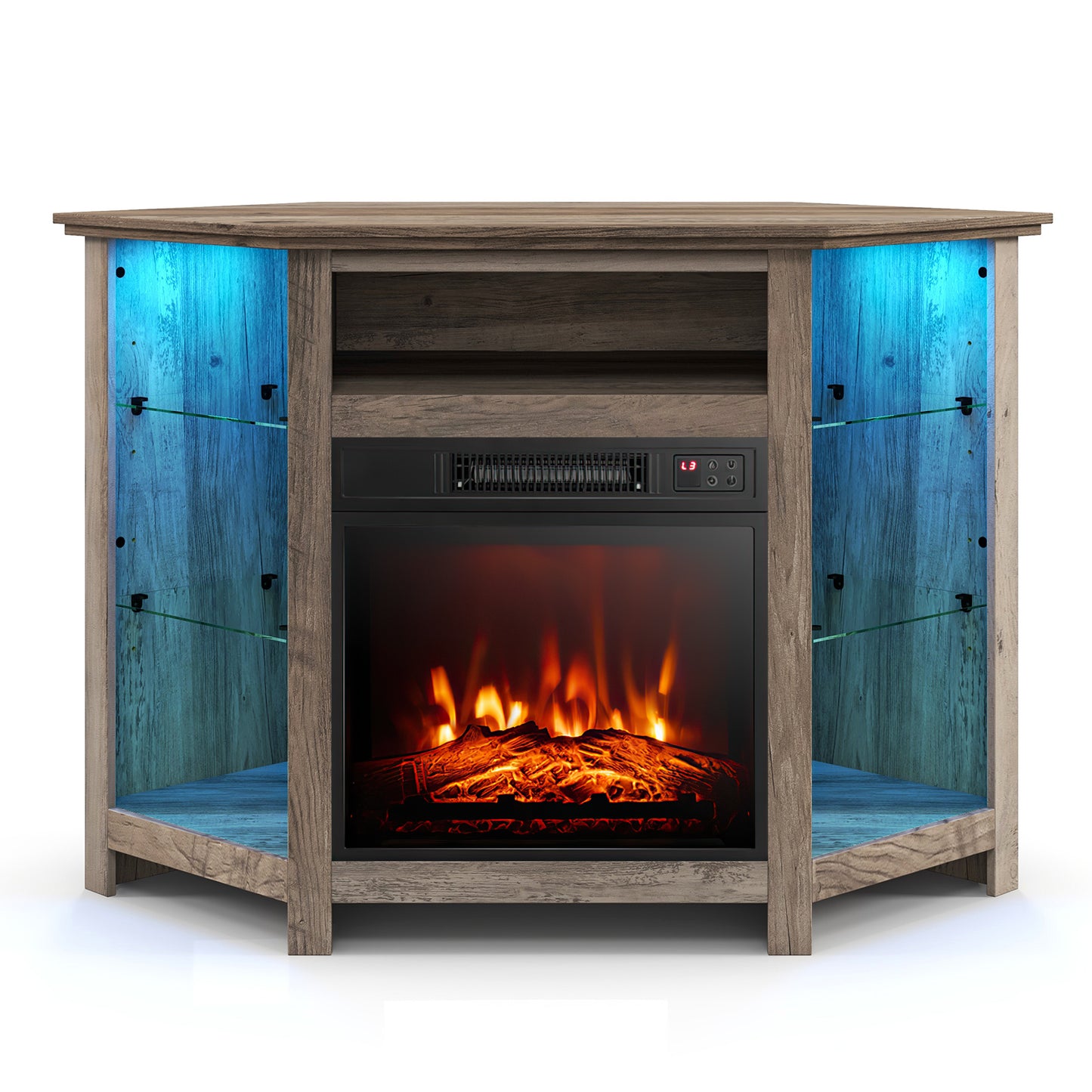 Giantex Corner TV Stand w/Electric Fireplace, Entertainment Center, Media Console Cabinet, Gray