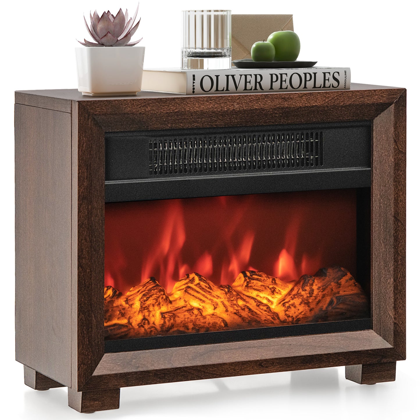 Giantex Electric Fireplace Heater, 1400W Mini Wooden Tabletop Fireplace, 5000 BTU Portable Desktop Fireplace