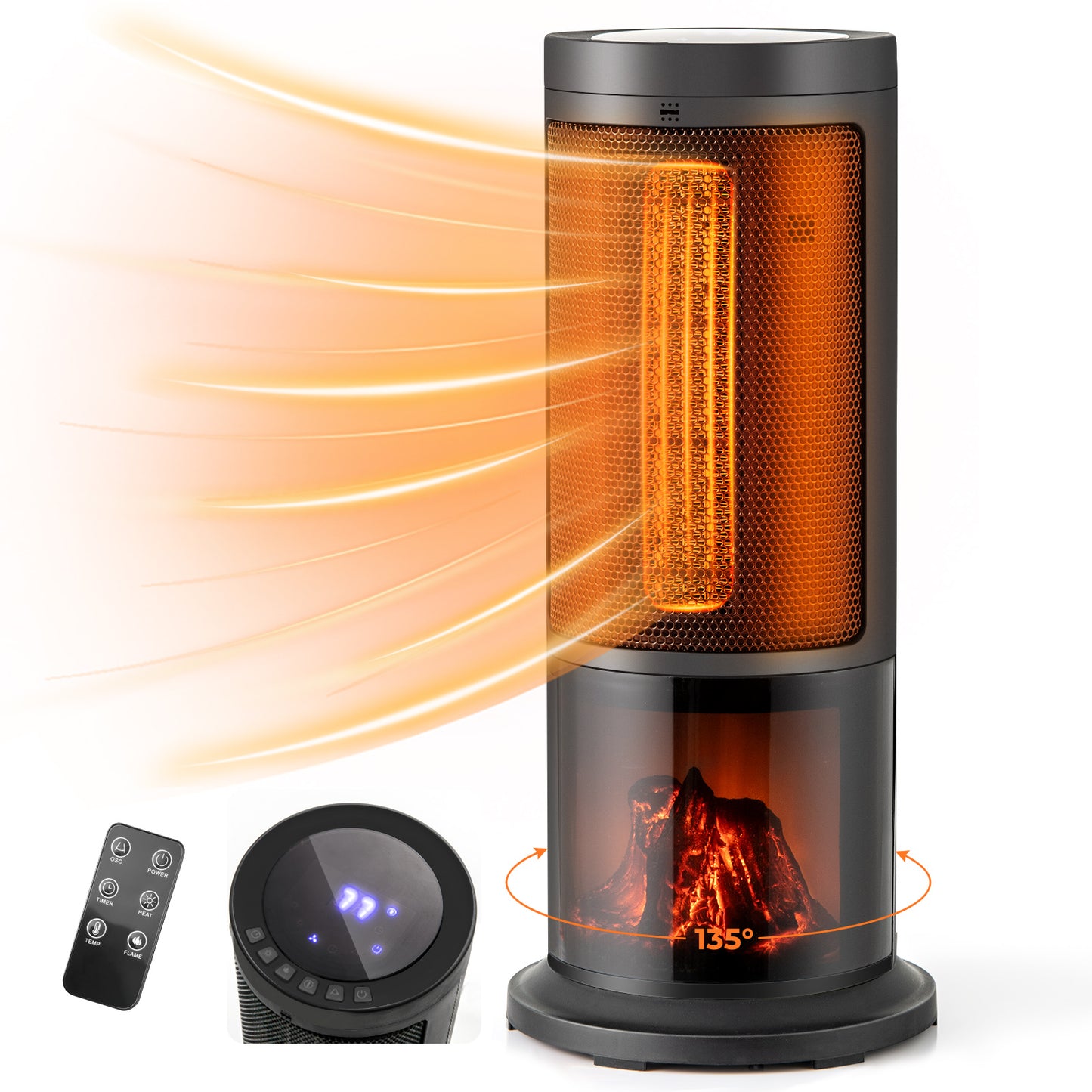 Giantex 17" Space Heater, 1500W Portable Tower Heater w/12H Timer, Indoor Desktop Electric Heater