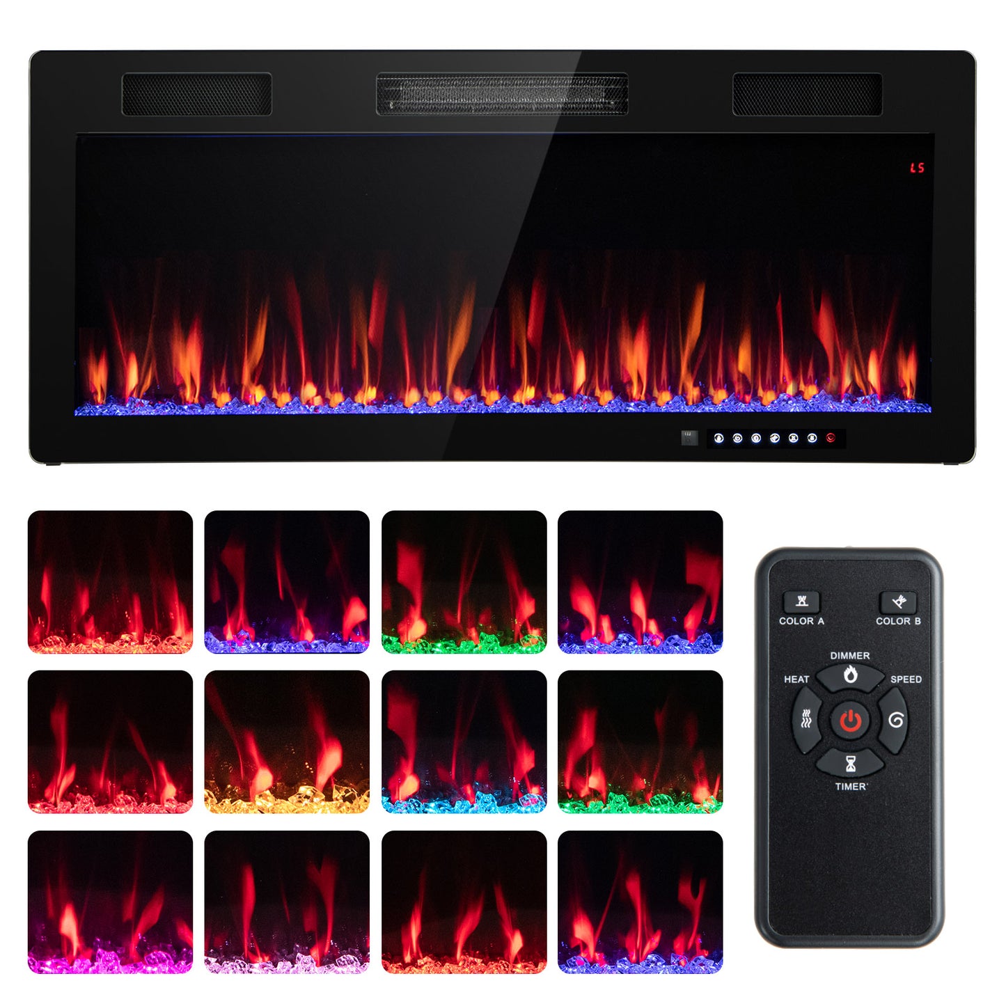 Giantex 40" Recessed and Wall Mounted Electric Fireplace, Fireplace Heater w/Brightness & Speed