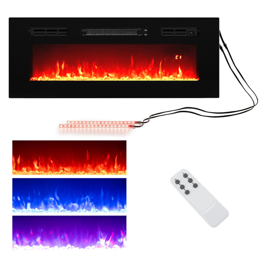 Giantex 36" Electric Fireplace Insert w/LED Strip Lights, Fireplace Heater