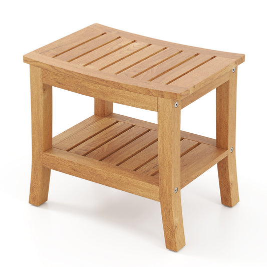 Giantex 20'' Slip-resistant Shower Bench w/Storage Shelf Curved Surface & Adjustable Foot Pads